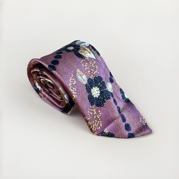 Lanvin Paris Floral Design 100% Silk Neck Tie - Picture 1 of 4